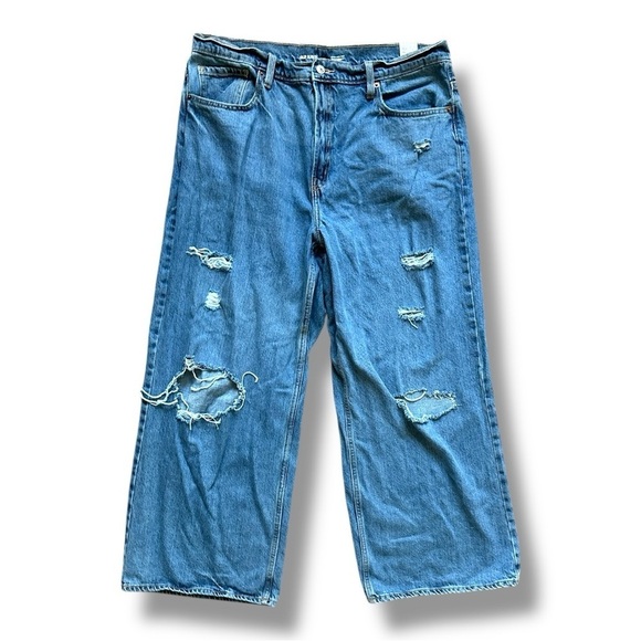 Old Navy High-Rise Loose Wide Leg Distressed Blue Jeans Womens Plus Size 16 NWOT - Picture 2 of 15